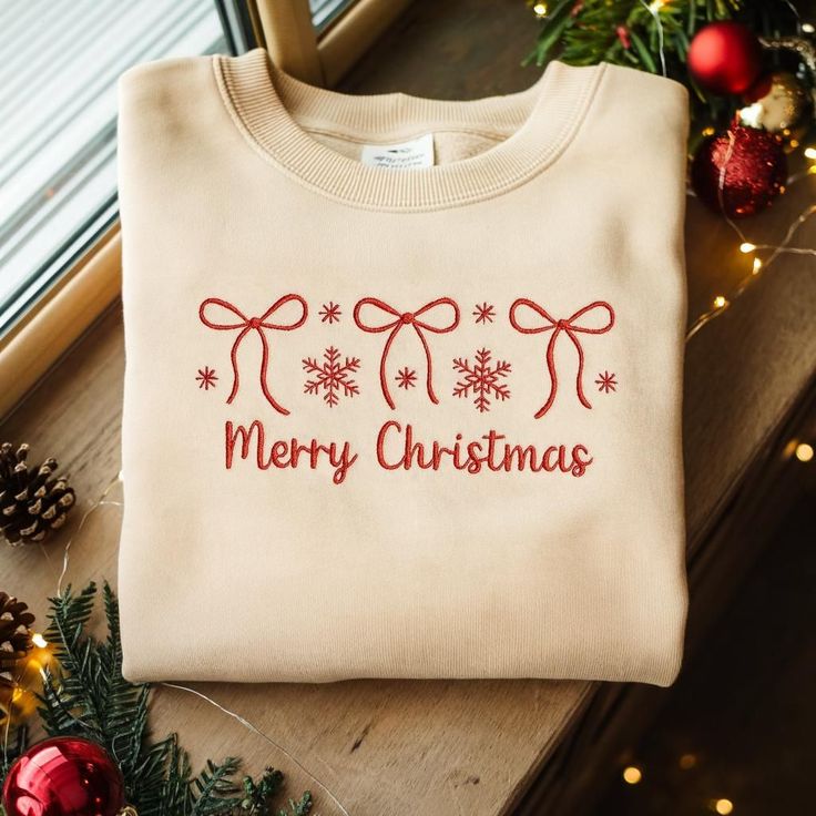Merry Christmas Bow Warm Winter Sweatshirts, Best Christmas Gifts