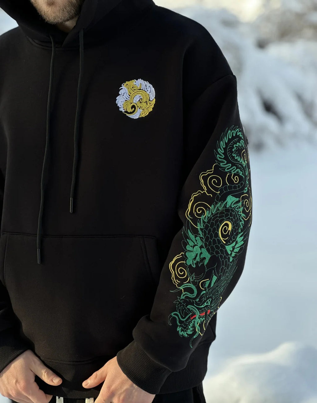 Black Dragon Embroidered Hoodie