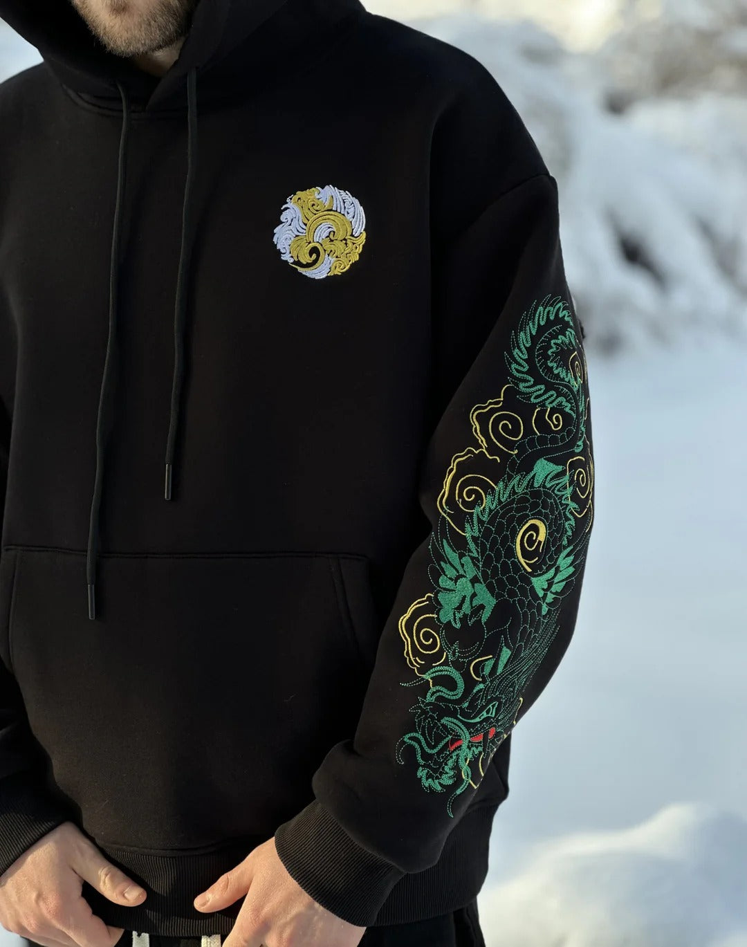 Black Dragon Embroidered Hoodie