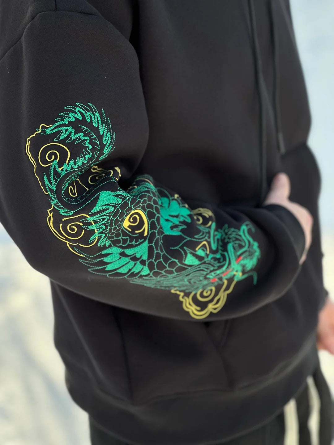 Black Dragon Embroidered Hoodie