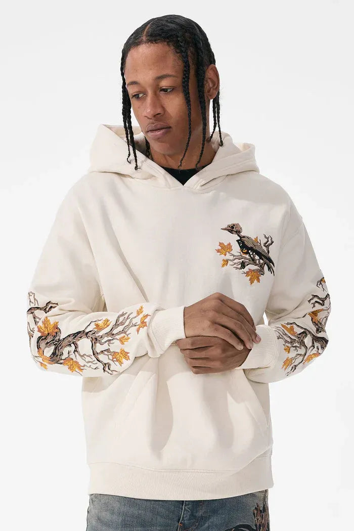Cream Bird & Branch Embroidered Hoodie