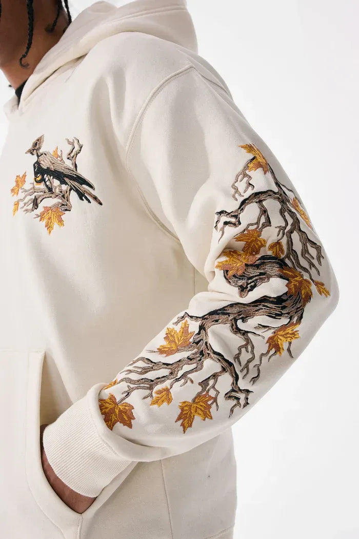 Cream Bird & Branch Embroidered Hoodie