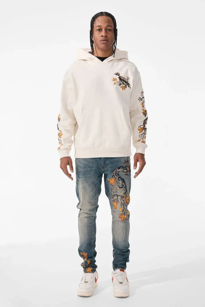 Cream Bird & Branch Embroidered Hoodie