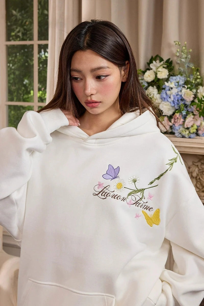 Floral Embroidered  Hoodie